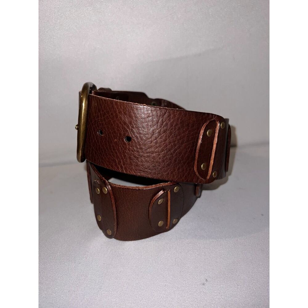 BANANA REPUBLIC Women's Size S Brown Genuine Leather Wide Panel Studded Belt - Picture 4 of 6